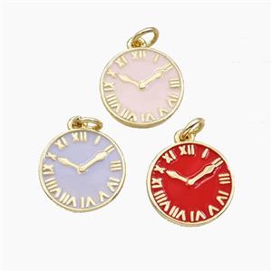 Copper Clock Pendant Enamel Coin Gold Plated Mixed, approx 15mm [FD29737]