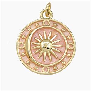Copper Sun Pendant Pink Painted Gold Plated, approx 19.5mm [FD29739]