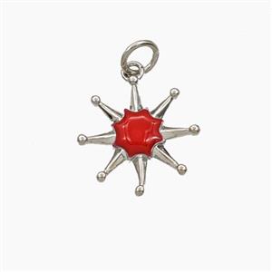 Copper Northstar Pendant Red Enamel Platinum Plated, approx 14.5mm [FD29740]