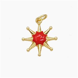 Copper Northstar Pendant Red Enamel Gold Plated, approx 14.5mm [FD29741]