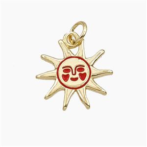 Copper Sun Pendant Red Painted Gold Plated, approx 15.5mm [FD29743]