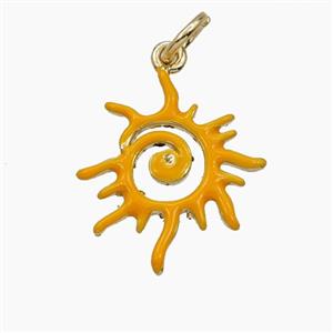 Copper Sun Pendant Orange Enamel Gold Plated, approx 15-18mm [FD29744]
