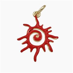 Copper Sun Pendant Red Enamel Gold Plated, approx 15-18mm [FD29745]