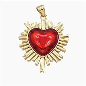 Copper Sacred Heart Pendant Red Painted Cross Gold Plated, approx 25-28mm [FD29748]