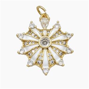 Copper Heart Pendant Pave Zirconia White Enamel Gold Plated, approx 20-21mm [FD29749]