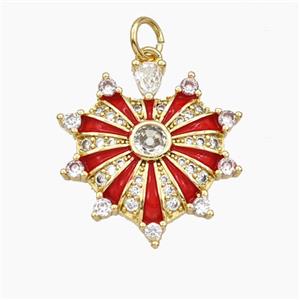 Copper Heart Pendant Pave Zirconia Red Enamel Gold Plated, approx 20-21mm [FD29750]