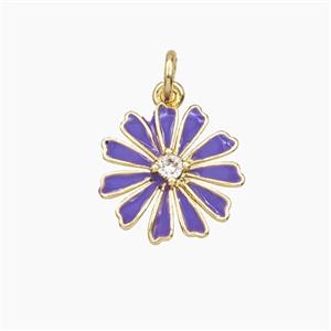 Copper Daisy Flower Pendant Pave Zirconia Lavender Enamel Gold Plated, approx 15mm [FD29753]