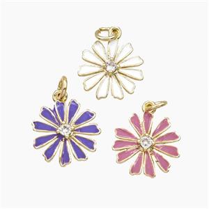 Copper Daisy Flower Pendant Pave Zirconia Enamel Gold Plated Mixed, approx 15mm [FD29754]