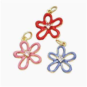 Copper Flower Pendant Pave Zirconia Enamel Gold Plated Mixed, approx 15mm [FD29759]