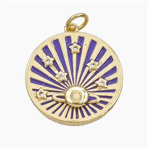 Copper Sun Star Pendant Pave Zirconia Purple Painted Coin Gold Plated, approx 20mm [FD29762]