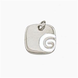 Copper Letter-G Pendant White Enamel Square Platinum Plated, approx 14mm [FD29763]