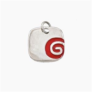 Copper Letter-G Pendant Red Enamel Square Platinum Plated, approx 14mm [FD29764]