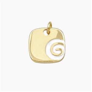 Copper Letter-G Pendant White Enamel Square Gold Plated, approx 14mm [FD29765]