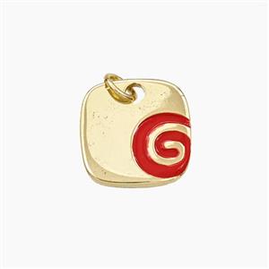 Copper Letter-G Pendant Red Enamel Square Gold Plated, approx 14mm [FD29766]