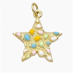 Bohemia Style Copper Star Pendant Multicolor Enamel Gold Plated, approx 19mm [FD29767]