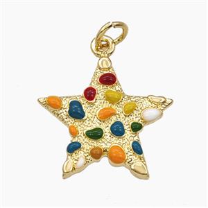 Bohemia Style Copper Star Pendant Multicolor Enamel Gold Plated, approx 19mm [FD29768]