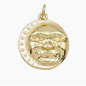 Copper Moon Face Pendant White Enamel Gold Plated, approx 17.5mm [FD29774]