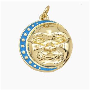 Copper Moon Face Pendant Turqblue Enamel Gold Plated, approx 17.5mm [FD29775]