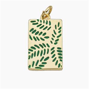 Copper Leaf Pendant Green Enamel Rectangle Gold Plated, approx 11-17mm [FD29777]