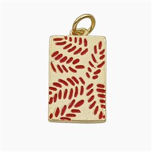 Copper Leaf Pendant Red Enamel Rectangle Gold Plated, approx 11-17mm [FD29778]