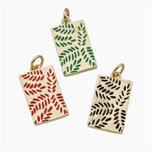 Copper Leaf Pendant Enamel Rectangle Gold Plated Mixed, approx 11-17mm [FD29779]