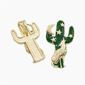 Copper Wolf Cactus Pendant Green Enamel Star Gold Plated, approx 12-20mm [FD29782]