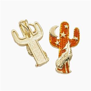 Copper Wolf Cactus Pendant Orange Enamel Star Gold Plated, approx 12-20mm [FD29783]