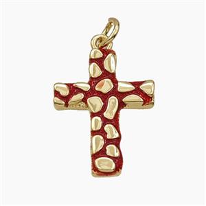 Bohemia Style Copper Cross Pendant Red Enamel Gold Plated, approx 15-20mm [FD29787]