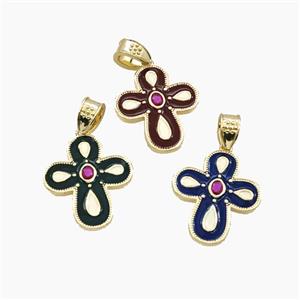 Copper Cross Pendant Pave Zirconia Enamel Gold Plated Mixed, approx 22-25mm [FD29791]
