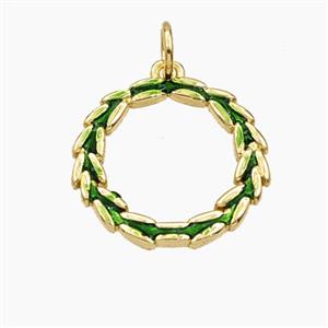 Copper Wreath Pendant Green Painted Gold Plated, approx 17mm [FD29792]
