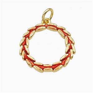 Copper Wreath Pendant Red Painted Gold Plated, approx 17mm [FD29793]