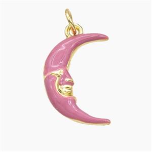 Copper Moon Pendant Pink Enamel Gold Plated, approx 14-19mm [FD29795]