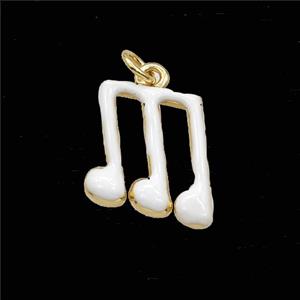 Musical Notes Charms Copper Pendant White Enamel Gold Plated, approx 13.5-15.5mm [FD29796]