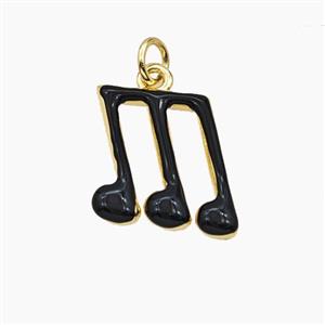 Musical Notes Charms Copper Pendant Black Enamel Gold Plated, approx 13.5-15.5mm [FD29797]