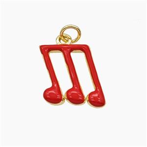 Musical Notes Charms Copper Pendant Red Enamel Gold Plated, approx 13.5-15.5mm [FD29798]