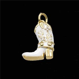 Copper Cowboy Boots Pendant White Enamel Shoes Gold Plated, approx 12-15mm [FD29799]