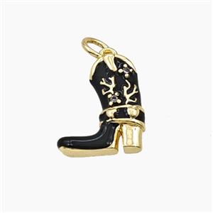 Copper Cowboy Boots Pendant Black Enamel Shoes Gold Plated, approx 12-15mm [FD29800]