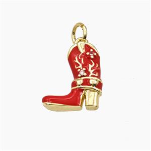 Copper Cowboy Boots Pendant Red Enamel Shoes Gold Plated, approx 12-15mm [FD29801]
