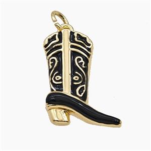 Copper Cowboy Boots Pendant Black Enamel Shoes Gold Plated, approx 14-19mm [FD29803]