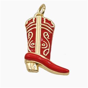 Copper Cowboy Boots Pendant Red Enamel Shoes Gold Plated, approx 14-19mm [FD29804]