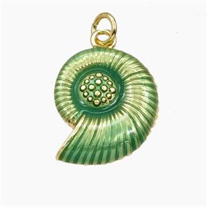 Copper Conch Shell Pendant Green Painted Gold Plated, approx 15-18mm [FD29805]