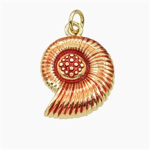 Copper Conch Shell Pendant Red Painted Gold Plated, approx 15-18mm [FD29807]