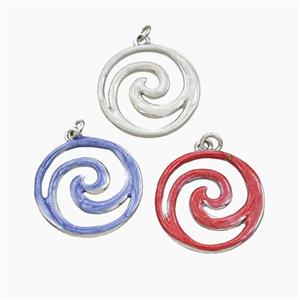 Copper Swirl Circle Pendant Enamel Platinum Plated Mixed, approx 20mm [FD29816]