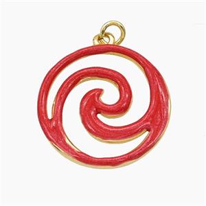 Copper Swirl Circle Pendant Red Enamel Gold Plated, approx 20mm [FD29819]