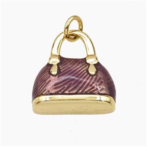 Copper Handbag Pendant Purple Painted Gold Plated, approx 15-17mm [FD29821]