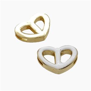 Copper Heart Beads White Enamel FlatHole Gold Plated, approx 12-17mm, 1.5x6mm hole [FD29825]