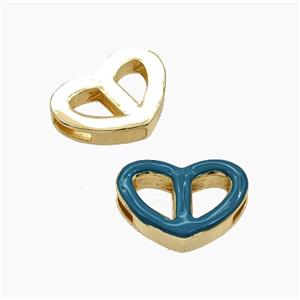 Copper Heart Beads Teal Enamel FlatHole Gold Plated, approx 12-17mm, 1.5x6mm hole [FD29826]