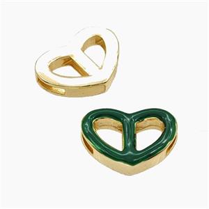 Copper Heart Beads Green Enamel FlatHole Gold Plated, approx 12-17mm, 1.5x6mm hole [FD29827]