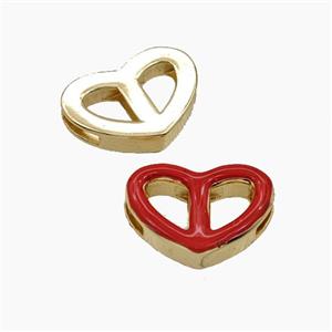 Copper Heart Beads Red Enamel FlatHole Gold Plated, approx 12-17mm, 1.5x6mm hole [FD29828]