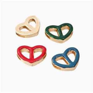 Copper Heart Beads Enamel FlatHole Gold Plated Mixed, approx 12-17mm, 1.5x6mm hole [FD29829]